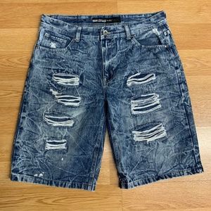 Brooklyn Xpress Straight Fit Jean Shorts Denim Jorts Ripped Raw Men's Size 38x13